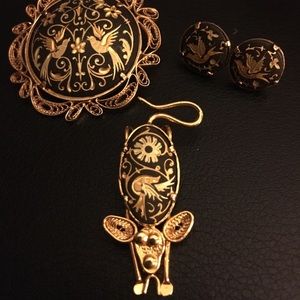 Demascene 14k gold plated set Mourning with Doves